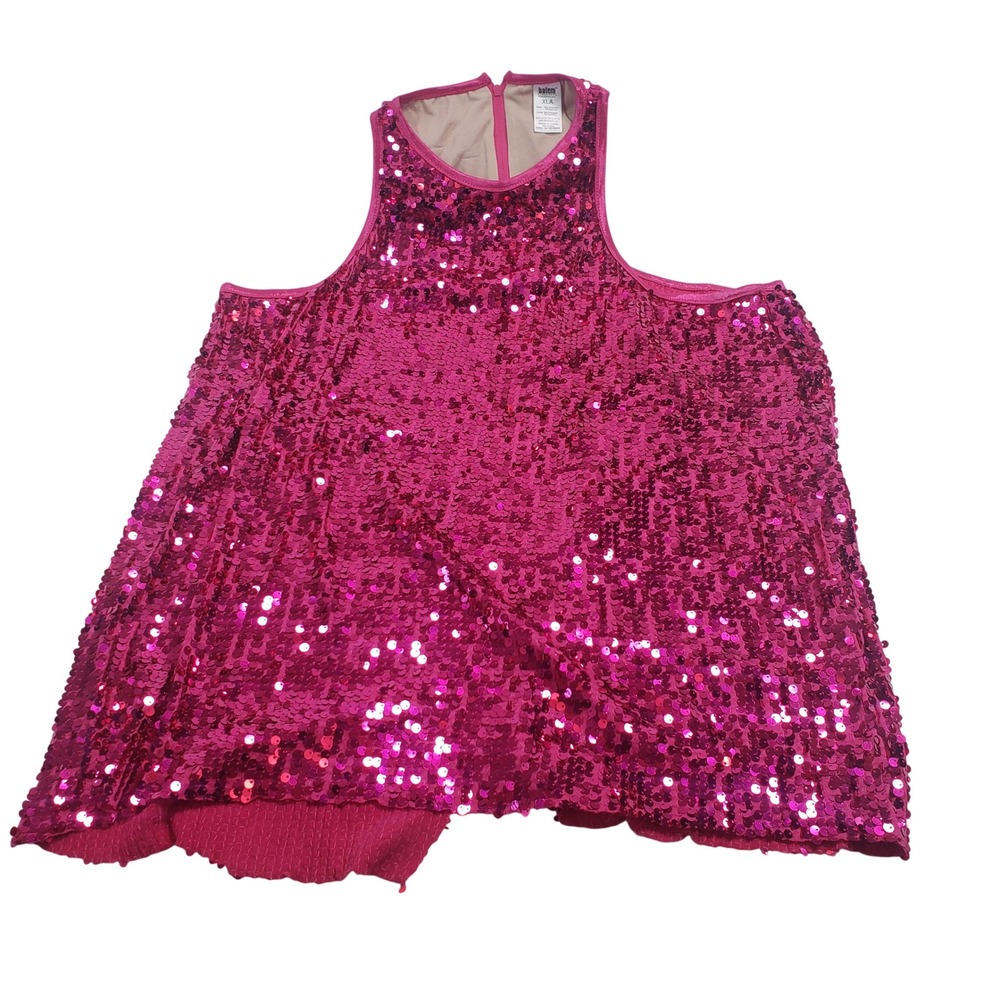 Balera Womens Sequin Dance Tank Top XLA Pink High Neck Back Zip